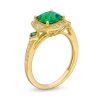 Zales Cushion-Cut Lab-Created Emerald And 1/5 Ct. T.W. Diamond Floral Frame Ring In Sterling Silver With 14K Gold Plate Rings