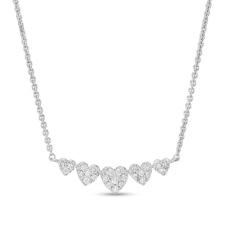 Zales 1/5 Ct. T.W. Heart-Shaped Multi-Diamond Five Stone Necklace In Sterling Silver Necklaces