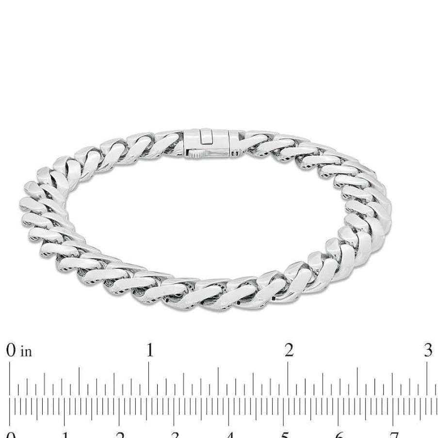 Zales Men'S 9.5Mm Diamond-Cut Cuban Curb Chain Bracelet In Hollow 14K White Gold - 8.25" Bracelets