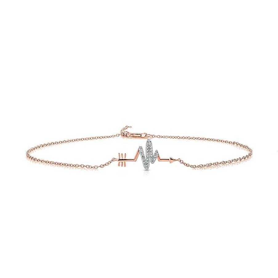 Zales Diamond Accent Sideways Heartbeat Arrow Anklet In Sterling Silver With 14K Rose Gold Plate - 10" Bracelets