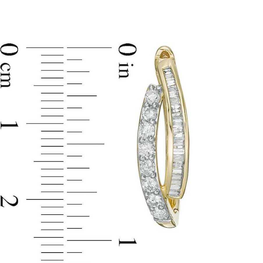 Zales 1 Ct. T.W. Baguette And Round Diamond Double Row Bypass Hoop Earrings In 10K Gold Earrings