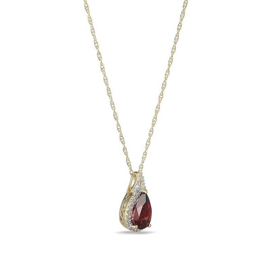 Zales Pear-Shaped Garnet And White Lab-Created Sapphire Frame Pendant In Sterling Silver With 18K Gold Plate Necklaces