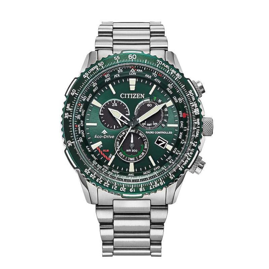 Citizen Men'S Citizen Eco-Drive® Promaster Air Chronograph Watch With Green Ip Dial (Model: Cb5004-59W) Watches