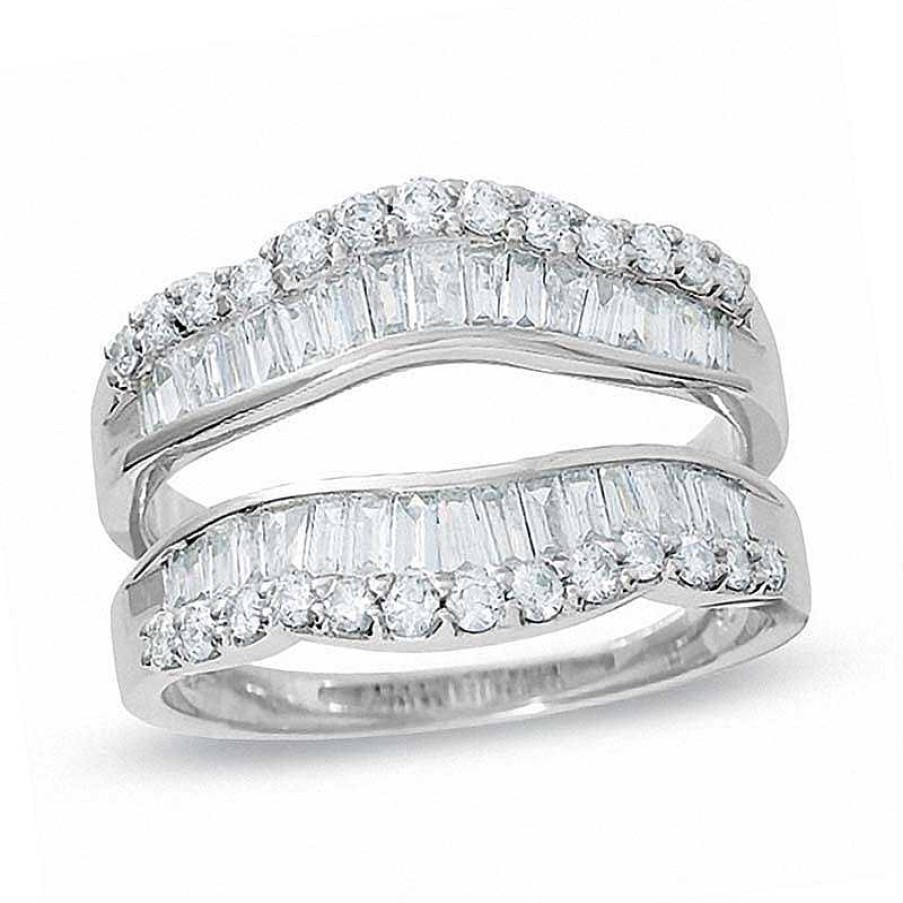 Zales 1 Ct. T.W. Round And Baguette Diamond Wrap Solitaire Enhancer In 14K White Gold Rings