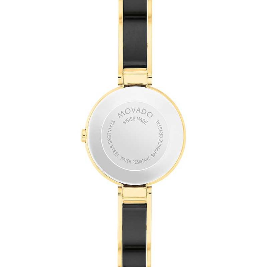 Movado Ladies' Movado Moda Two-Tone Pvd Ceramic Bangle Watch With Black Dial (Model: 0607714) Watches