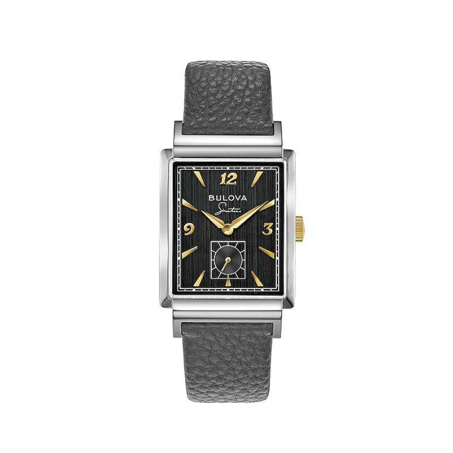 Bulova Men'S Bulova Frank Sinatra 'My Way' Collection Strap Watch With Rectangular Black Dial (Model: 98A261) Watches