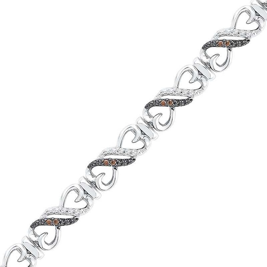 Zales 1/4 Ct. T.W. Champagne And White Diamond Heart-Shaped Infinity Bracelet In Sterling Silver - 7.25" Bracelets