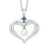 Zales The Kindred Heart From Vera Wang Love Collection Cultured Freshwater Pearl And Sapphire Pendant In Sterling Silver - 19" Necklaces