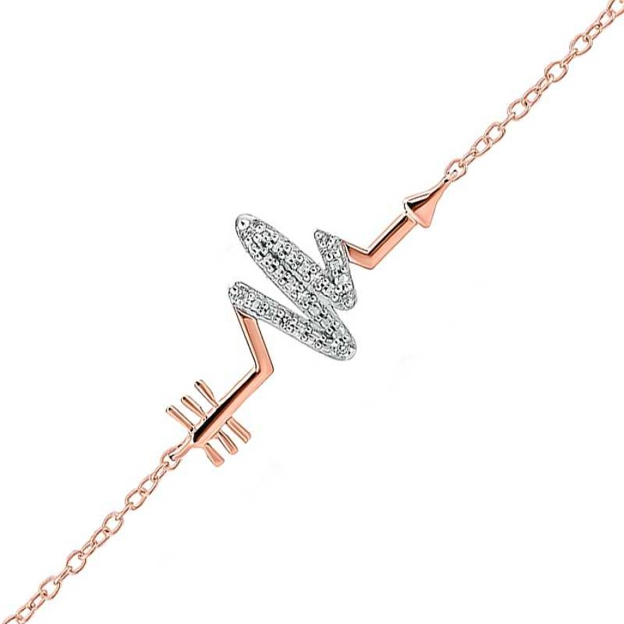 Zales Diamond Accent Sideways Heartbeat Arrow Anklet In Sterling Silver With 14K Rose Gold Plate - 10" Bracelets