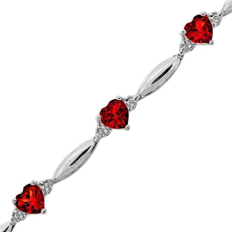 Zales Heart-Shaped Garnet And Diamond Accent Bracelet In Sterling Silver Bracelets