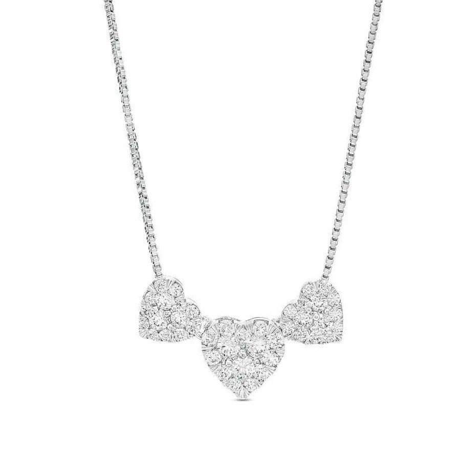 Zales 1/2 Ct. T.W. Certified Heart-Shaped Lab-Created Multi-Diamond Trio Necklace In 14K White Gold (F/Si2) Necklaces