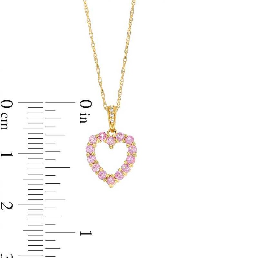 Zales Pink Sapphire And Diamond Accent Heart Outline Pendant In 10K Gold Necklaces