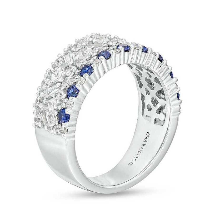 Zales Vera Wang Love Collection Blue Sapphire And 1 Ct. T.W. Multi-Diamond Multi-Row Anniversary Band In 14K White Gold Rings