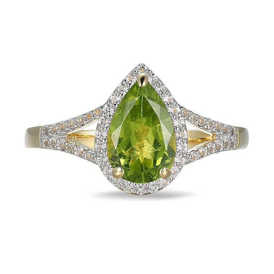 Zales Pear-Shaped Peridot And White Lab-Created Sapphire Ring In Sterling Silver With 18K Gold Plate Rings