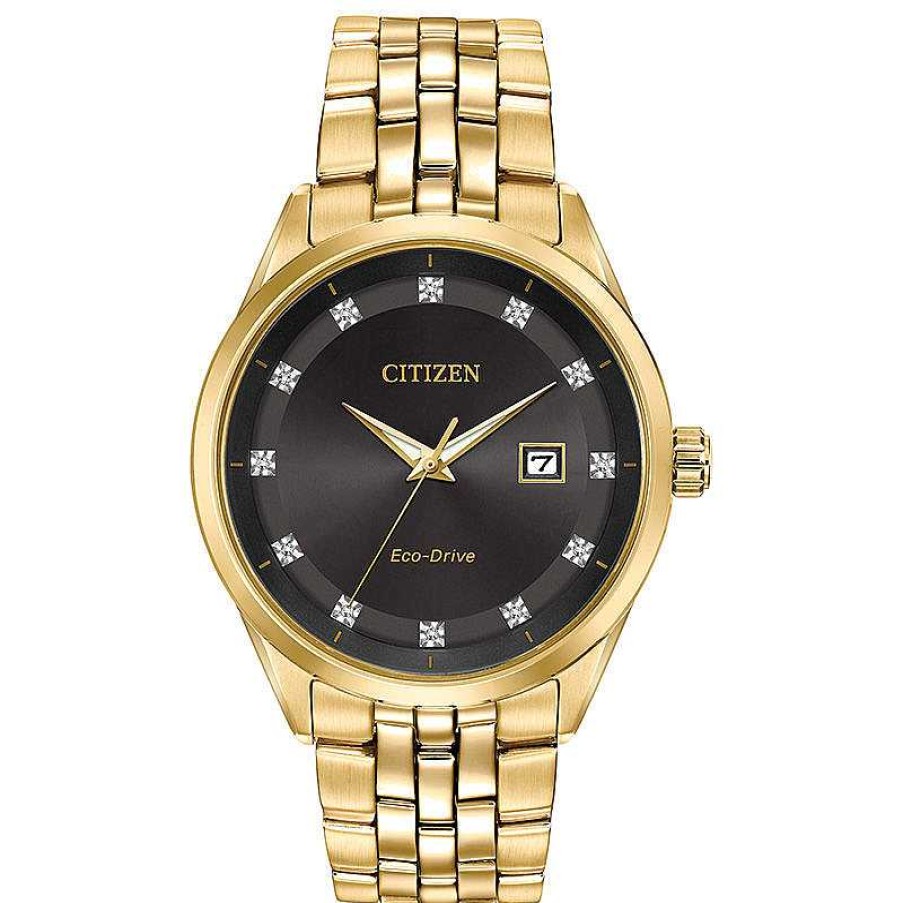 Citizen Men'S Citizen Eco-Drive® Corso Diamond Accent Gold-Tone Watch With Black Dial (Model: Bm7252-51G) Watches