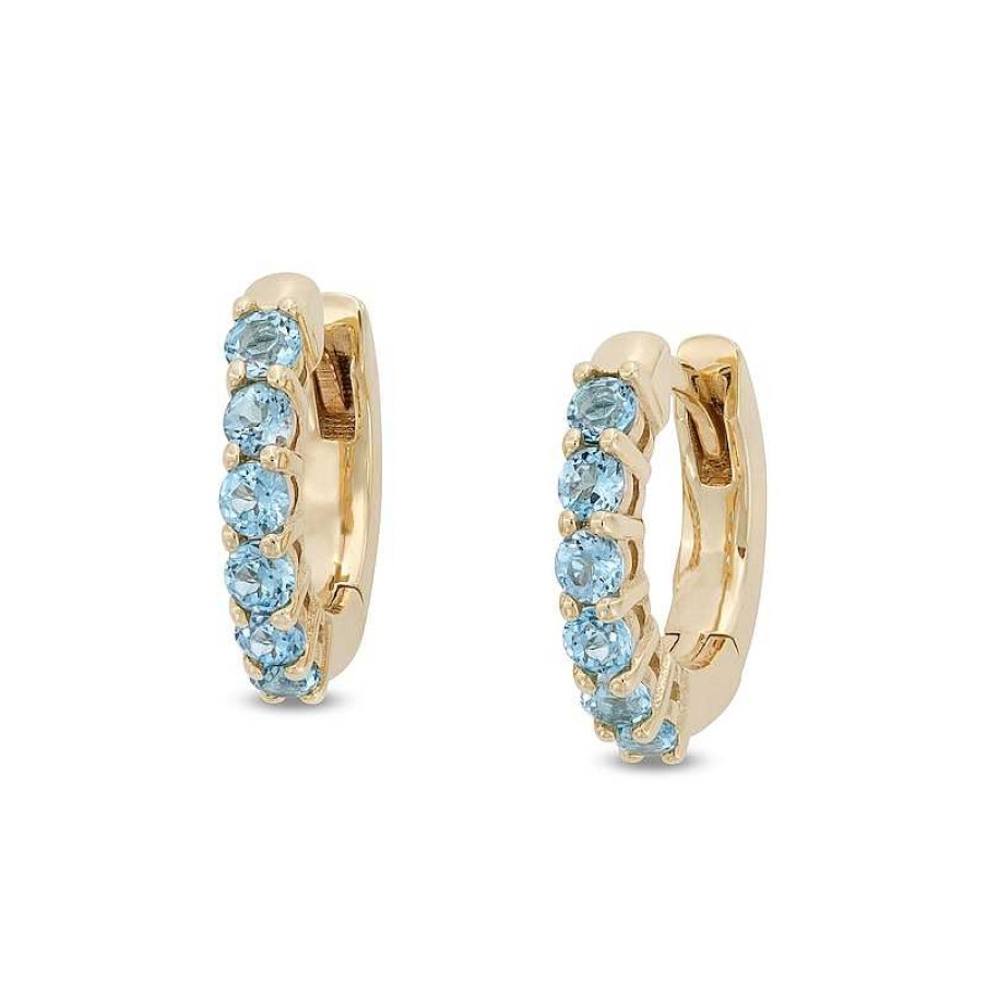 Zales Swiss Blue Topaz Huggie Hoop Earrings In 10K Gold Earrings