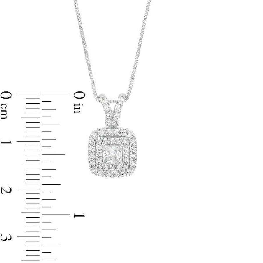 Zales 1 Ct. T.W. Certified Princess-Cut Lab-Created Diamond Double Cushion-Shaped Frame Pendant In 14K White Gold (F/Si2) Necklaces