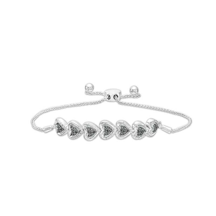 Zales 1/10 Ct. T.W. Black And White Diamond Alternating Hearts Bolo Bracelet In Sterling Silver - 9.5" Bracelets