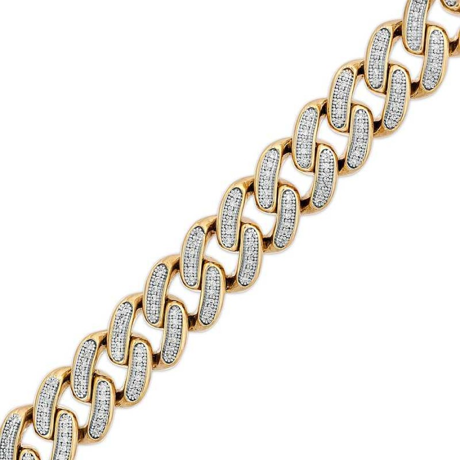 Zales Men'S 1-7/8 Ct. T.W. Diamond Curb Chain Bracelet In 10K Gold 8.5" Bracelets