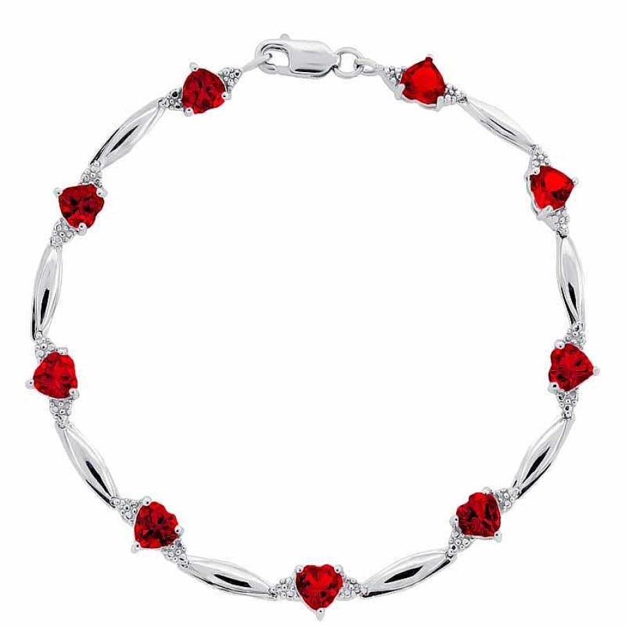 Zales Heart-Shaped Garnet And Diamond Accent Bracelet In Sterling Silver Bracelets