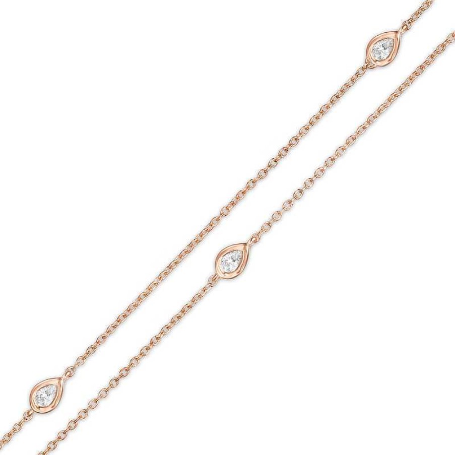 Zales 1/4 Ct. T.W. Pear-Shaped Diamond Station Double Strand Bracelet In 10K Rose Gold - 7.25" Bracelets