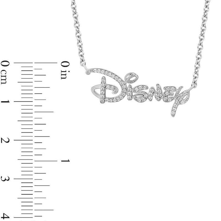 Zales Collector'S Edition Enchanted Disney 100Th Anniversary 1/6 Ct. T.W. Diamond Script Necklace In Sterling Silver Necklaces